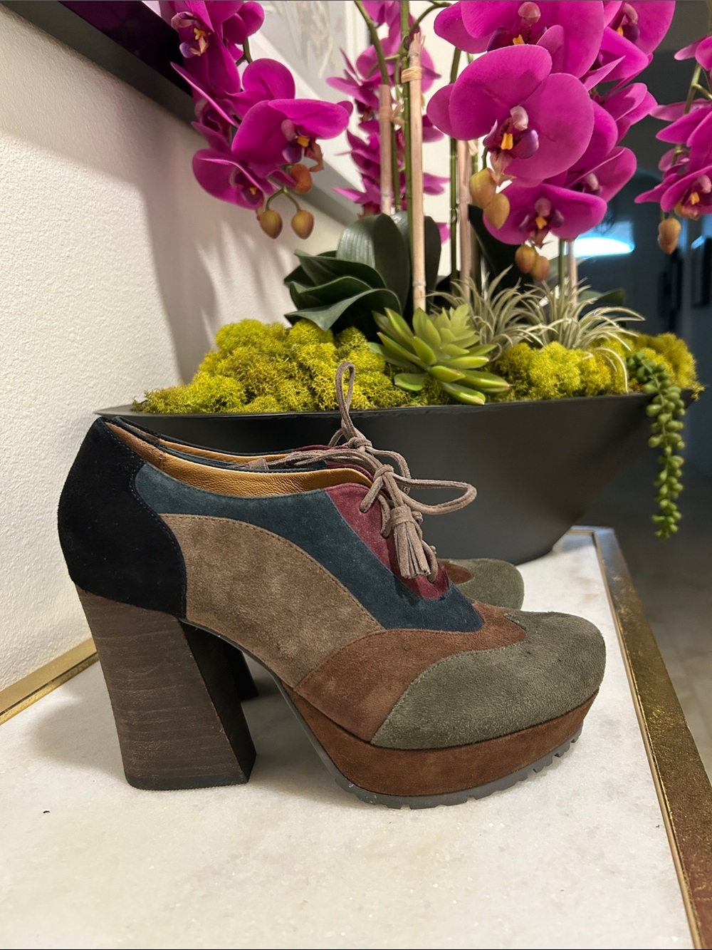 Earthies - Women's Multicolor Suede Lace-Up Platform Heels - Boho, Platform